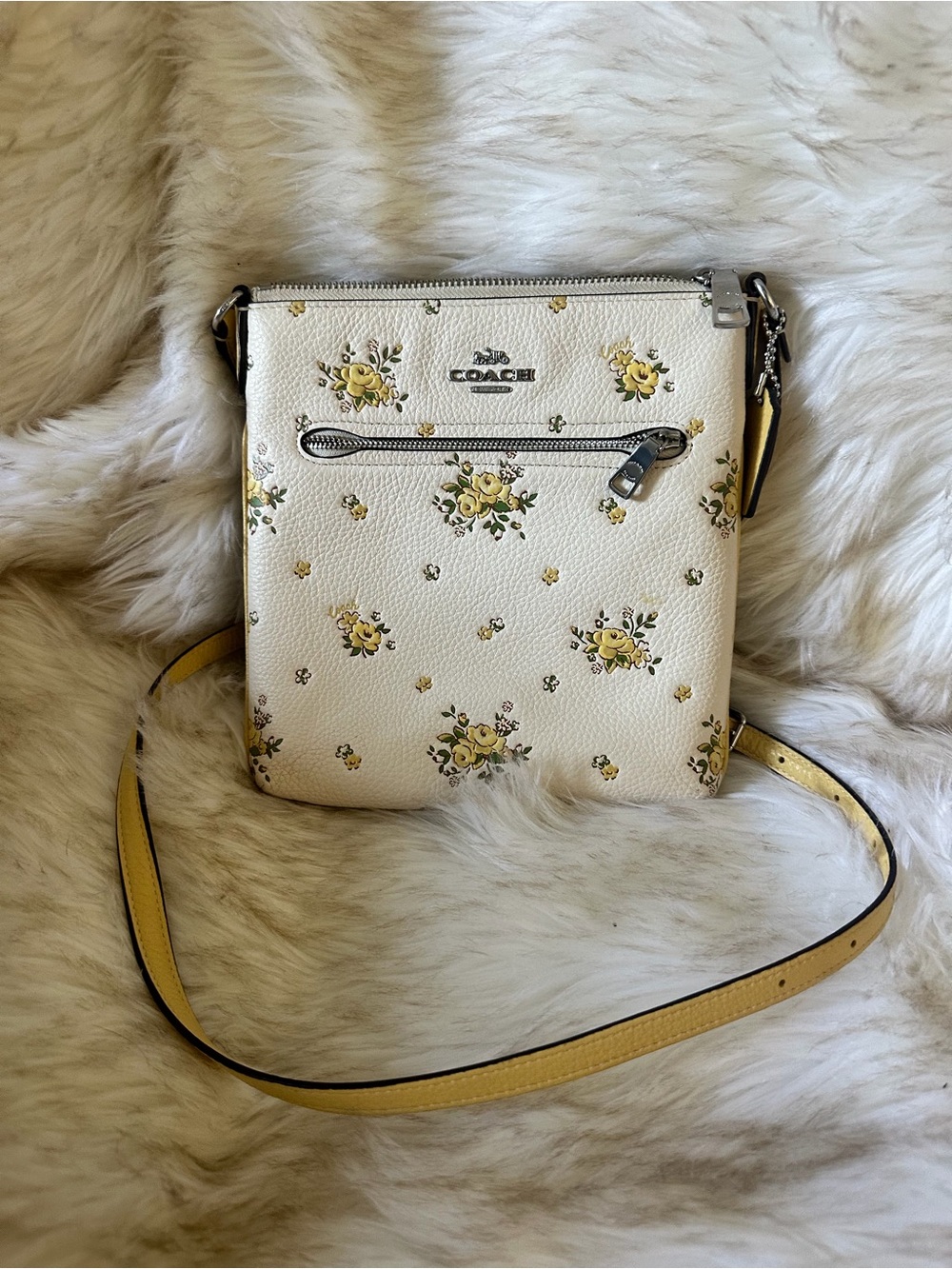 Coach Cream Crossbody with Yellow Floral Print